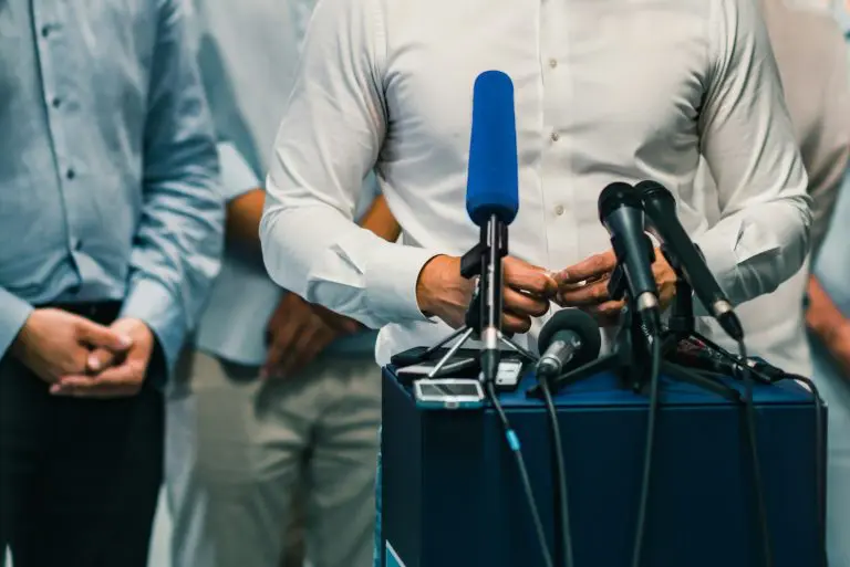 Businessman during press conference